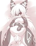  blush censored dragon egg female greyscale hair markings monochrome one_eye_closed open_mouth pussy pussy_juice white_hair みみすけ 