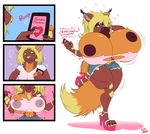  anthro areola big_breasts breast_expansion breasts canine clothed clothing female huge_breasts hyper hyper_breasts jackal lipstick makeup mammal nipples smile solo standing sutibaru 