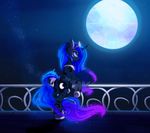  blue_eyes cosmic_hair cutie_mark equine eyelashes feathered_wings feathers feathred_wings female feral friendship_is_magic hooves horn magnaluna mammal moon my_little_pony night nude outside princess_luna_(mlp) railing smile solo standing winged_unicorn wings 