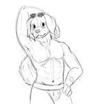  anthro blush bojack_horseman boxers_(clothing) bulge canine clothed clothing cogs90210 dog embarrassed eyewear golden_retriever labrador male mammal mattumby mr._peanutbutter sketch sunglasses tagme topless underwear unfinished 