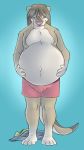  anthro bulge clothing male male_pregnancy mammal mehndi mustelid nottinghamotter otter pregnant shorts solo standing thick_tail 
