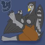  3_fingers 3_toes anthro anthrofied areola avian barefoot beak bedroom_eyes big_breasts bird black_fur breasts brown_fur chest_tuft claws erect_nipples eyelashes feathered_wings feathers female fur grey_fur half-closed_eyes looking_at_viewer nintendo nipples nude pok&eacute;mon posexe raised_leg seductive simple_background smile solo toe_claws toes tuft unfezant video_games watermark wings yellow_eyes 