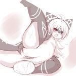  blush clitoris dragon egg female greyscale hair looking_at_viewer monochrome open_mouth pussy solo spread_legs spread_pussy spreading tongue white_hair みみすけ 