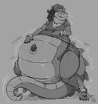  anthro belly big_belly clothed clothing crocodile crocodilian female hyper hyper_belly monochrome obese overweight reptile scalie smile solo standing sutibaru teeth 