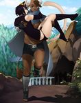  anthro blue_eyes boots bovine brown_eyes brown_fur bulge carrying cat cave clothed clothing comic elbow_gloves fangdangler feline footwear forest fur girly gloves group ineffective_clothing legwear male mammal outside skimpy smile tan_fur thigh_high_boots tree 