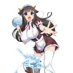  apron bangs black_hair blue_eyes blunt_bangs blush breasts bucket colored_eyelashes cow_horns cross-laced_clothes duster eyebrows eyebrows_visible_through_hair foreshortening frills hair_flaps hair_ribbon hand_up holding horns kusaka_souji lace large_breasts leaning_forward long_hair looking_at_viewer maid maid_apron maid_headdress miru_holstein official_art outstretched_arm outstretched_hand puffy_short_sleeves puffy_sleeves raised_eyebrows ribbon short_sleeves skirt solo spilling standing surprised tears thighhighs transparent_background uchi_no_hime-sama_ga_ichiban_kawaii very_long_hair waist_apron water white_legwear wrist_cuffs zettai_ryouiki 