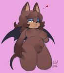  &lt;3 ... 2016 anthro bat bat_wings black_nose breasts brown_eyes brown_fur chest_tuft eyeshadow fan_character female fur half-closed_eyes inverted_nipples makeup mammal membranous_wings myra_the_bat navel nipples nude purple_background pussy signature simple_background solo tuft wings witchofavalon yellow_eyes 