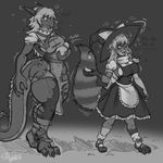  anthro clothed clothing dragon drunk duo female horn magic_user mammal raccoon smile standing sutibaru thick_thighs torn_clothing witch 