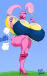  anthro balloon_animal big_breasts big_lips breasts clothed clothing female huge_breasts hyper hyper_breasts lagomorph lips mammal nipple_bulge rabbit solo sutibaru thick_thighs 