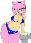  2015 amy_rose anthro big_breasts bikini breasts cleavage clothed clothing female hedgehog hi_res looking_at_viewer mammal navel smile solo sonic_(series) speeds swimsuit 