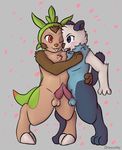  2016 anthro balls blush chespin drascotty duo erection frottage fur male male/male nintendo nude oshawott penis pok&eacute;mon sex simple_background smile standing video_games 