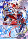  ass boots company_connection copyright_name dress fire_emblem fire_emblem_cipher fire_emblem_if garter_straps gloves hinoka_(fire_emblem_if) holding holding_weapon mayo_(becky2006) naginata official_art open_mouth pegasus pegasus_knight petals polearm red_eyes red_hair scarf serious short_dress short_hair solo thigh_boots thighhighs thighs weapon wings zettai_ryouiki 