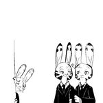  &lt;3 2016 anthro arm_grab arm_in_arm black_and_white clothed clothing crying disney eye_contact female group jack_savage lagomorph mammal monochrome necktie rabbit replytoanons simple_background suit tears white_background zootopia 