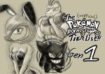  2019 abs anthro balls barefoot breasts bunny_costume clothed clothing costume digital_drawing_(artwork) digital_media_(artwork) english_text erection fake_ears fake_rabbit_ears female gardevoir gengar hi_res humanoid hypnosis legendary_pok&eacute;mon looking_at_viewer machoke male mammal mind_control monochrome muscular muscular_male nintendo nipples nude penis pok&eacute;mon pok&eacute;mon_(species) simple_background sketch smeargle20 smile spiral_eyes text video_games 
