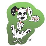  101_dalmatian_street 2019 adamb/fluffy canid canine canis collar dalmatian digital_media_(artwork) domestic_dog dylan_(101_dalmatians) featureless_crotch feral legs_up lying male mammal on_back paws simple_background smile solo spread_legs spreading tailwag 