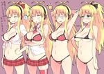  1girl armpits arms_behind_head bare_shoulders bikini black_bikini blonde_hair breasts cleavage expressions flying_sweatdrops hand_on_hip headset large_breasts long_hair micro_bikini microskirt necktie petenshi_(dr._vermilion) ponytail red_bikini shirt skirt solo spoken_ellipsis swimsuit tied_shirt tsurumaki_maki voiceroid 