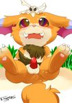  anus balls big_ears claws clothing clyndemoon cub erection fur gnar_(lol) grass hypnosis league_of_legends loincloth mind_control open_mouth orange_fur pawpads penis sitting skull solo tusks video_games watermark yordle young 