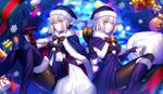  artoria_pendragon_(all) black_footwear black_gloves black_legwear blonde_hair boots breasts cape cosplay dark_excalibur fate/grand_order fate_(series) fur-trimmed_boots fur_trim fuyuki_(neigedhiver) gift gloves grin hat highres holding holding_sword holding_weapon jeanne_d'arc_(alter)_(fate) jeanne_d'arc_(fate)_(all) knee_boots looking_at_viewer medium_breasts multiple_girls pantyhose saber_alter sack santa_alter santa_alter_(cosplay) santa_hat short_hair smile sword thigh_boots thighhighs weapon yellow_eyes 