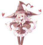  bad_id bad_pixiv_id brown_eyes buran_(kure) cape hat highres original pantyhose pointy_ears simple_background solo white_hair witch witch_hat 