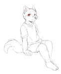  band-aid bandage canine clothing male mammal red_eyes shirt shorts simple_background sitting sketch solo t-shirt wolf young 騰騰騰 