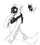  5_fingers anthro blue_eyes canine feral heterochromia male mammal mask simple_background solo standing wolf 騰騰騰 