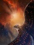  cosmic_view curved_horn digital_media_(artwork) feathered_wings feathers feral horn isvoc solo starrry_sky wings 