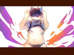  5_fingers black_hair caprine clothing fundoshi fur goat hair horn japanese_clothing male mammal orange_eyes simple_background solo standing underwear white_fur 騰騰騰 