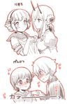  3girls blush braid comic dual_persona flower genderswap genderswap_(mtf) hair_flower hair_ornament hairband hetero himekawa_koyuki holding_hands horns kishibe_souta la_pucelle_(mahoiku) long_hair magical_girl mahou_shoujo_ikusei_keikaku mahou_shoujo_ikusei_keikaku_unmarked monochrome multiple_girls noti school_uniform short_hair snow_white_(mahoiku) translated yuri 