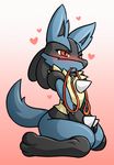  &lt;3 ambiguous_gender anthro black_fur blue_fur blush canine collar fur kneeling leash lucario mammal nintendo pok&eacute;mon rakkuguy red_eyes solo tan_fur video_games 