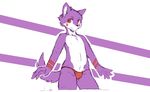  5_fingers blush bulge canine clothing dog fur male mammal purple_fur red_eyes simple_background solo standing thong white_fur young 騰騰騰 