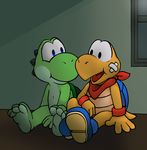  2016 3_toes anthro blue_eyes clothing duo green_scales hi_res koopa kooper mammal mario_bros nintendo nude paper_mario scales scalie scarf simple_background toes video_games wingedblueshell_(artist) yoshi 