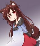  :o animal_ears dress imaizumi_kagerou jpeg_artifacts long_hair natsu_no_koucha off_shoulder red_eyes solo tail touhou wolf_ears wolf_tail 