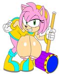  2015 5_fingers alternate_costume amy_rose anthro areola bent_over big_breasts bracelet breasts clothing daredemon7000 dialogue edit erect_nipples female fur gloves green_eyes grin hairband hammer hanging_breasts hedgehog hi_res huge_breasts jewelry looking_at_viewer mammal nipples pink_fur simple_background smile solo sonic_(series) teeth tools white_background white_gloves 