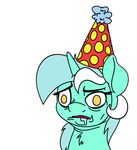  2016 amber_eyes ambiguous_gender animated disembodied_hand equine feral friendship_is_magic fur green_fur hair hat horn looking_at_viewer lyra_heartstrings_(mlp) mammal multicolored_hair my_little_pony party_hat portrait solo unicorn witchtaunter 