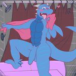  &lt;3 absurd_res anthro balls blue_eyes blue_scales blue_skin blush dragon hi_res horn looking_at_viewer male mdlmemorybank nude open_mouth penis precum scales scalie seductive shower solo tongue tongue_out towel uncut 