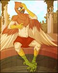  anthro anthrofied avian bath beak bed bird chalur feathers featureless_crotch gothwolf hawk hi_res invalid_color invalid_tag looking_at_viewer male nude pinup pose red_tail sitting solo tailed talons towel water wings 