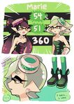  ... 2girls ankle_boots aori_(splatoon) black_dress black_footwear black_hair boots brown_eyes character_name cousins detached_sleeves domino_mask dress earrings english fangs food food_on_head gloves green_legwear grey_hair highres hotaru_(splatoon) jewelry long_hair mask mole mole_under_eye multiple_girls object_on_head pantyhose parted_lips pointy_ears short_dress short_hair splatoon_(series) splatoon_1 spoken_ellipsis standing strapless strapless_dress sushi sweatdrop tentacle_hair white_gloves wong_ying_chee 