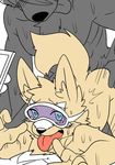  anal anal_penetration blue_eyes canine cub eyewear goggles group male male/male mammal penetration phone saku1saya tongue tongue_out wolf young zabivaka 