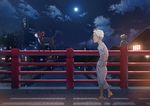  animal bridge building cat cigarette city cloud dark domo1220 full_moon hands_in_pockets house kawamoto_someji male_focus moon moonlight night old_man profile railing reflection river sandals sangatsu_no_lion shadow short_hair sky smoking star_(sky) tree walking white_hair 