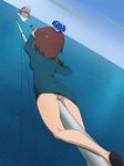  brown_hair clarice_starling cosplay from_behind gun haruyama_kazunori heybot! heybot_(character) jaws_(movie) kokeshi norita_norio_(heybot!) ocean panties rifle shark ship short_hair solo the_silence_of_the_lambs underwear watercraft weapon white_panties 