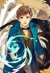  1boy 253421 bowtie brown_hair fantastic_beasts_and_where_to_find_them harry_potter magic male_focus newton_artemis_fido_scamander solo waistcoat wand wizard 