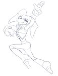  collarbone eyelashes full_body gloves jester_cap looking_at_viewer monochrome nights_(character) nights_into_dreams one_eye_closed sega sketch smile solo technoga 