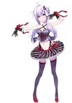  :o domo1220 full_body gloves hair_ornament halterneck long_hair looking_at_viewer low_twintails midriff navel purple_eyes purple_hair ribbon skirt solo striped thighhighs transparent_background twintails vertical_stripes vocaloid voiceroid yuzuki_yukari 