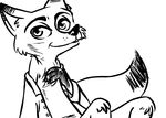  2016 anthro black_and_white canine clothed clothing disney fox hand_on_chest inkyfrog looking_at_viewer male mammal monochrome nick_wilde open_shirt simple_background smile solo white_background zootopia 