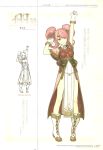  1girl breastplate cape character_name circlet dress fire_emblem fire_emblem_echoes:_mou_hitori_no_eiyuuou full_body gloves hidari_(left_side) highres long_hair looking_at_viewer mae_(fire_emblem) nintendo non-web_source official_art one_eye_closed pink_hair red_eyes scan sketch smile solo tabard twintails 