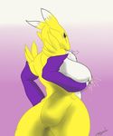  arm_warmers big_breasts big_butt breasts butt digimon female giganaut lactating milk nipples renamon side_boob solo 