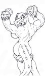  anthro breasts female looking_at_viewer monochrome muscular nude rollingslash scalie solo standing wide_hips 