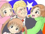  3girls commentary_request donald_trump ichihara_nina idolmaster idolmaster_cinderella_girls kazuya_lolicon multiple_girls politician ryuuzaki_kaoru short_hair smile twintails yokoyama_chika 