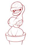  anthro big_breasts breasts covering covering_breasts covering_nipples dakkpasserida female flora_fauna huge_breasts low_res mario_bros monochrome nintendo nude open_mouth piranha_plant plant sharp_teeth simple_background smile solo teeth tongue video_games 