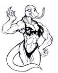  anthro clothed clothing female looking_at_viewer monochrome muscular reptile rollingslash scalie skimpy smile snake solo standing tongue tongue_out wide_hips 